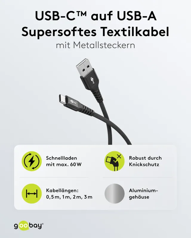 goobay-mobility-74525-usb-a-c-kabel-0-5m-60w-schwarz-textil image 1