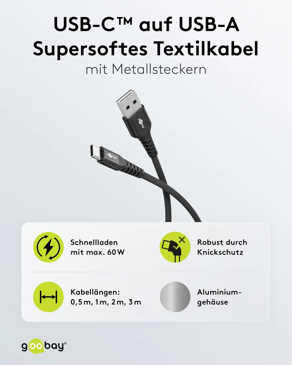 goobay-mobility-74525-usb-a-c-kabel-0-5m-60w-schwarz-textil image 1