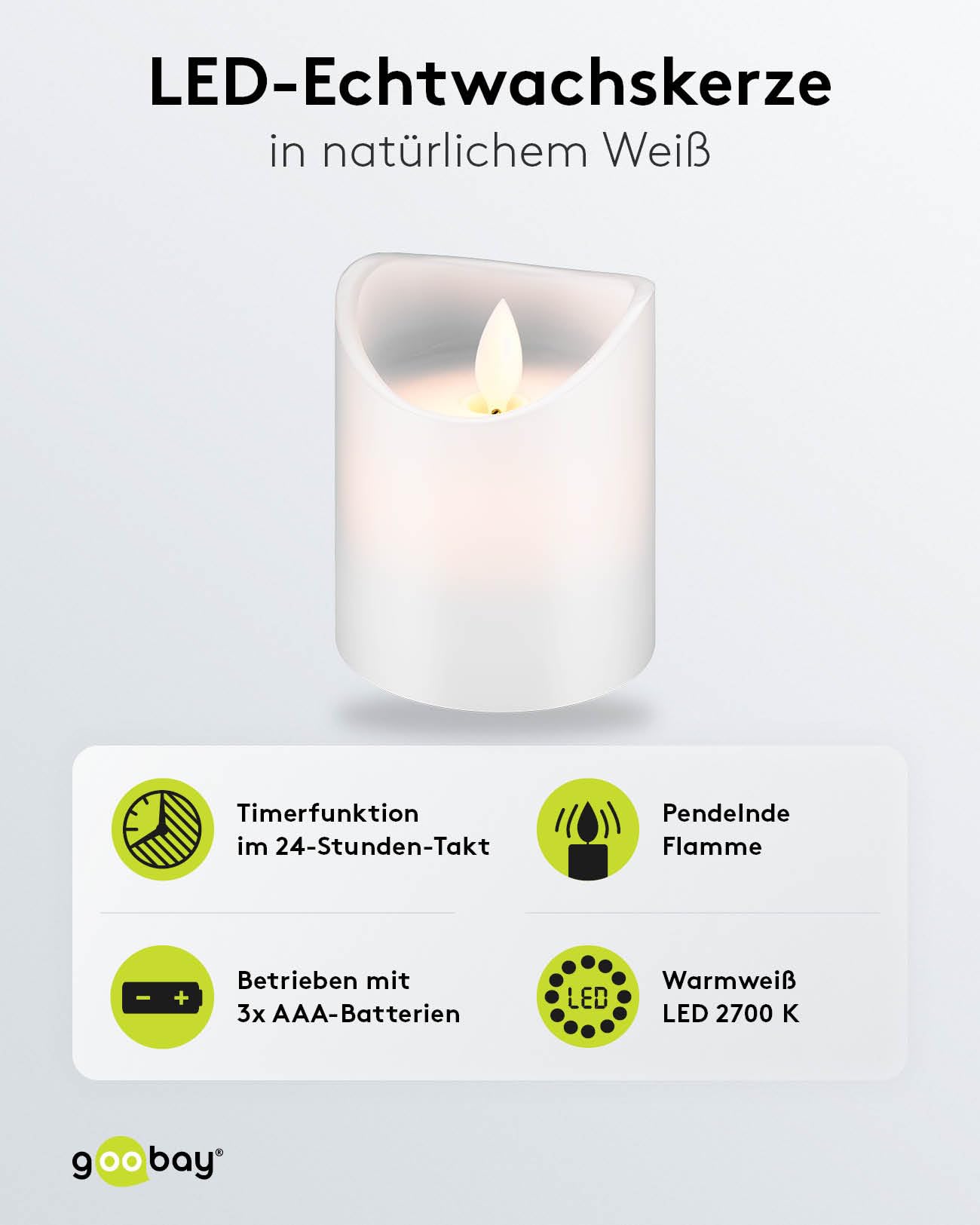 goobay-led-kerze-timer-10-cm-wei-echtwachs-warm image 2