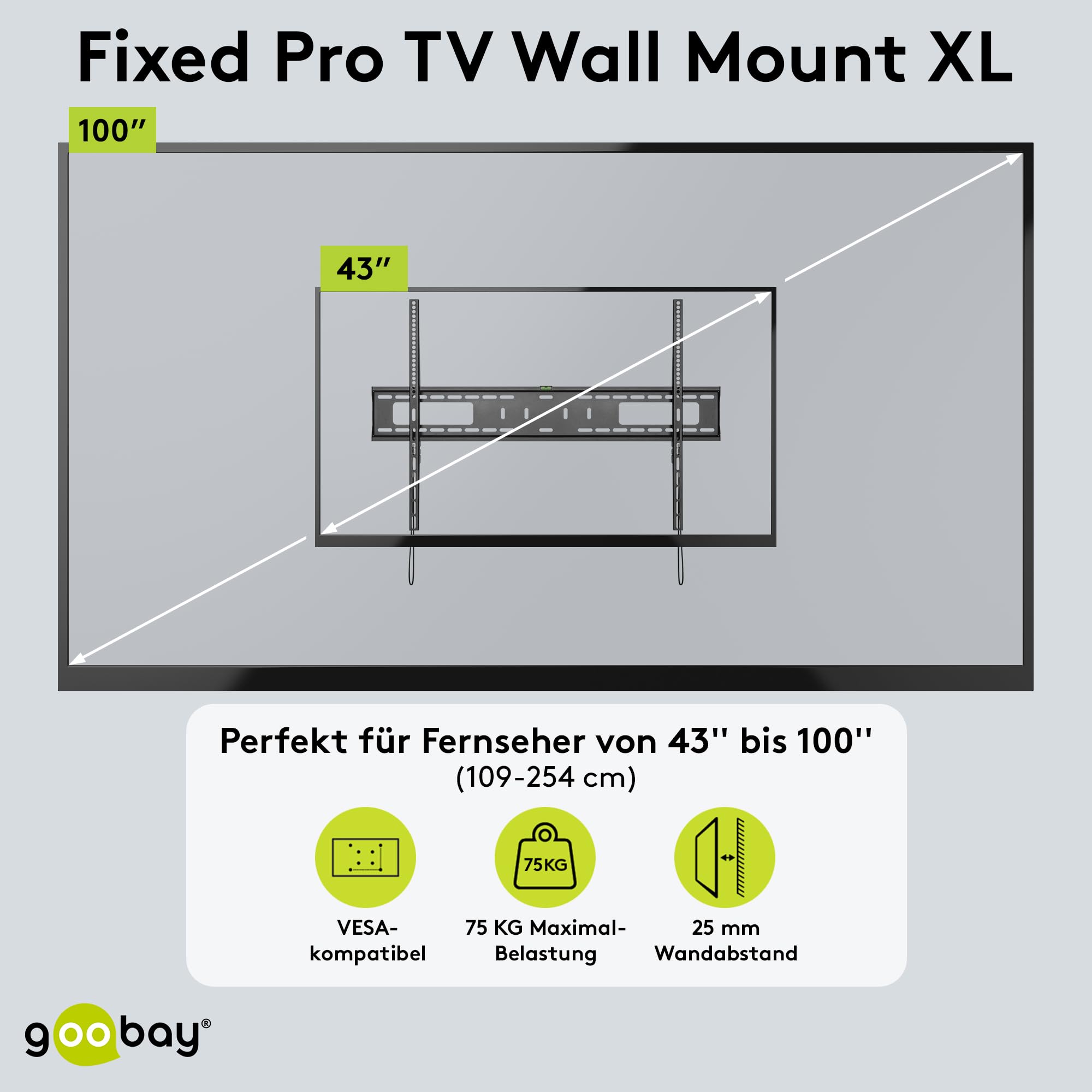 goobay-pro-fixed-xl-tv-wandhalterung-43-100-zoll-starr-75-kg image 2
