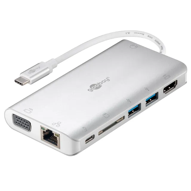 goobay-49850-notebook-pc-usb-c-hub-9-ports-4k-aluminium-silber image 1