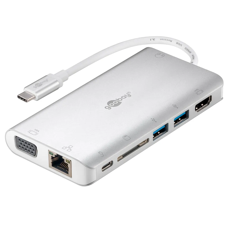goobay-49850-notebook-pc-usb-c-hub-9-ports-4k-aluminium-silber image 1