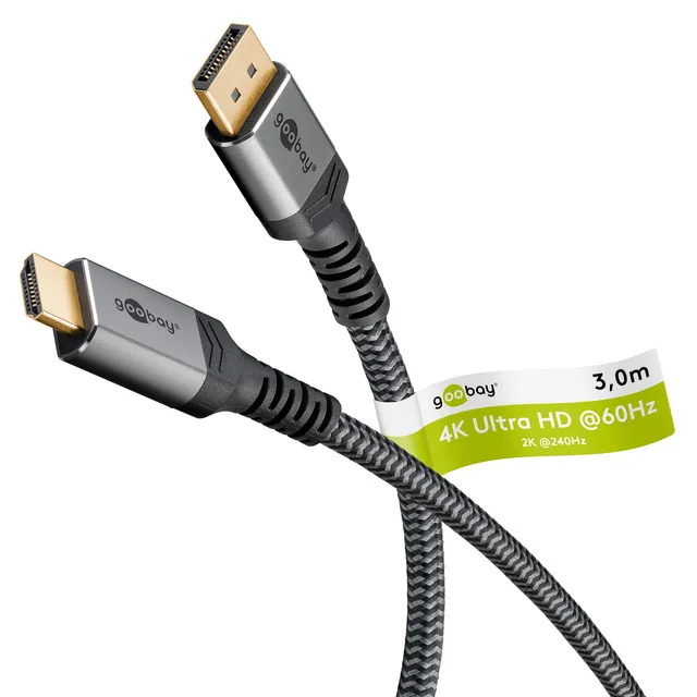 goobay-65270-displayport-hdmi-kabel-4k-60hz-textil-3m-grau image 1