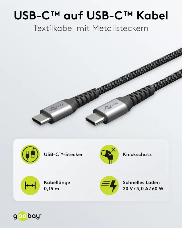 goobay-mobility-79559-usb-c-textilkabel-0-15m-60w-grau image 1