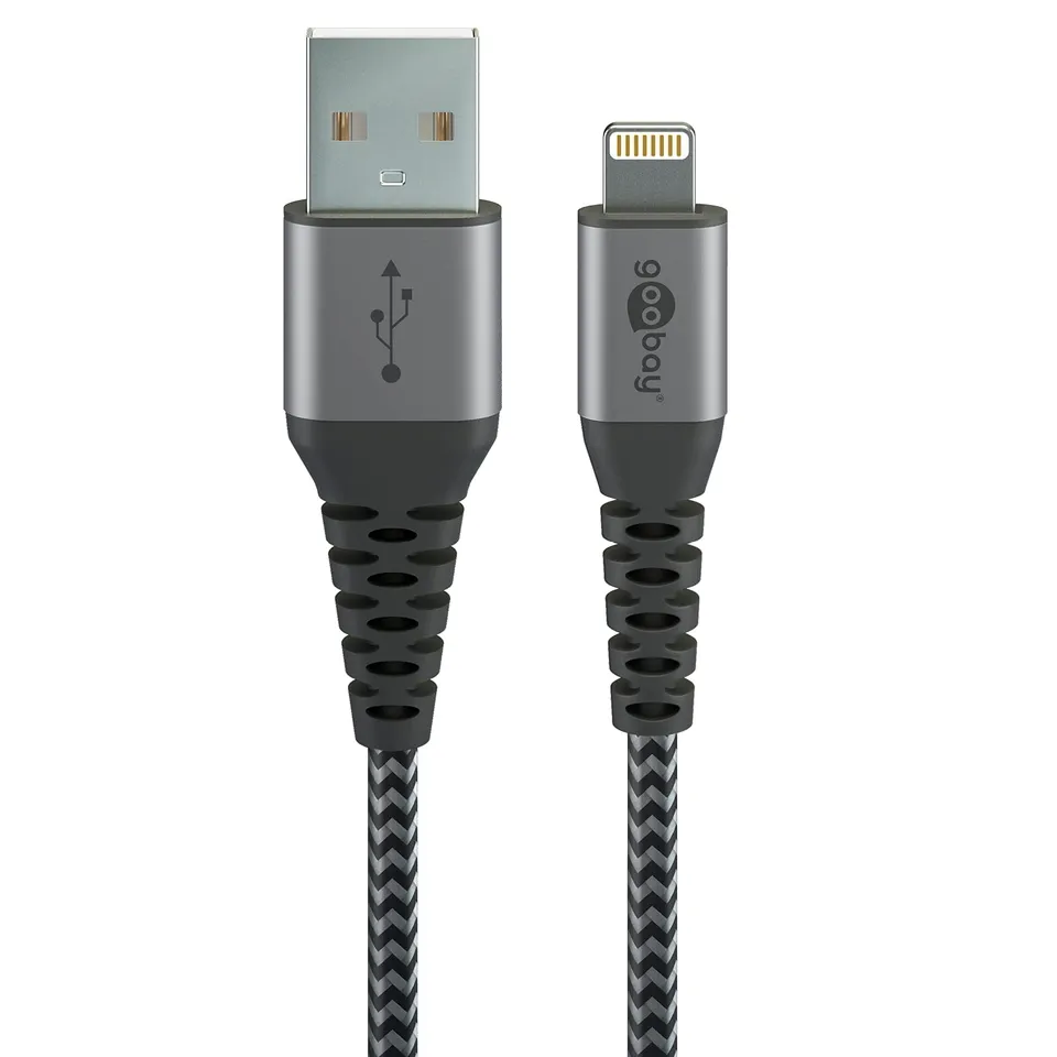 goobay-mobility-49269-lightning-kabel-usb-a-2m-grau-textil image 1