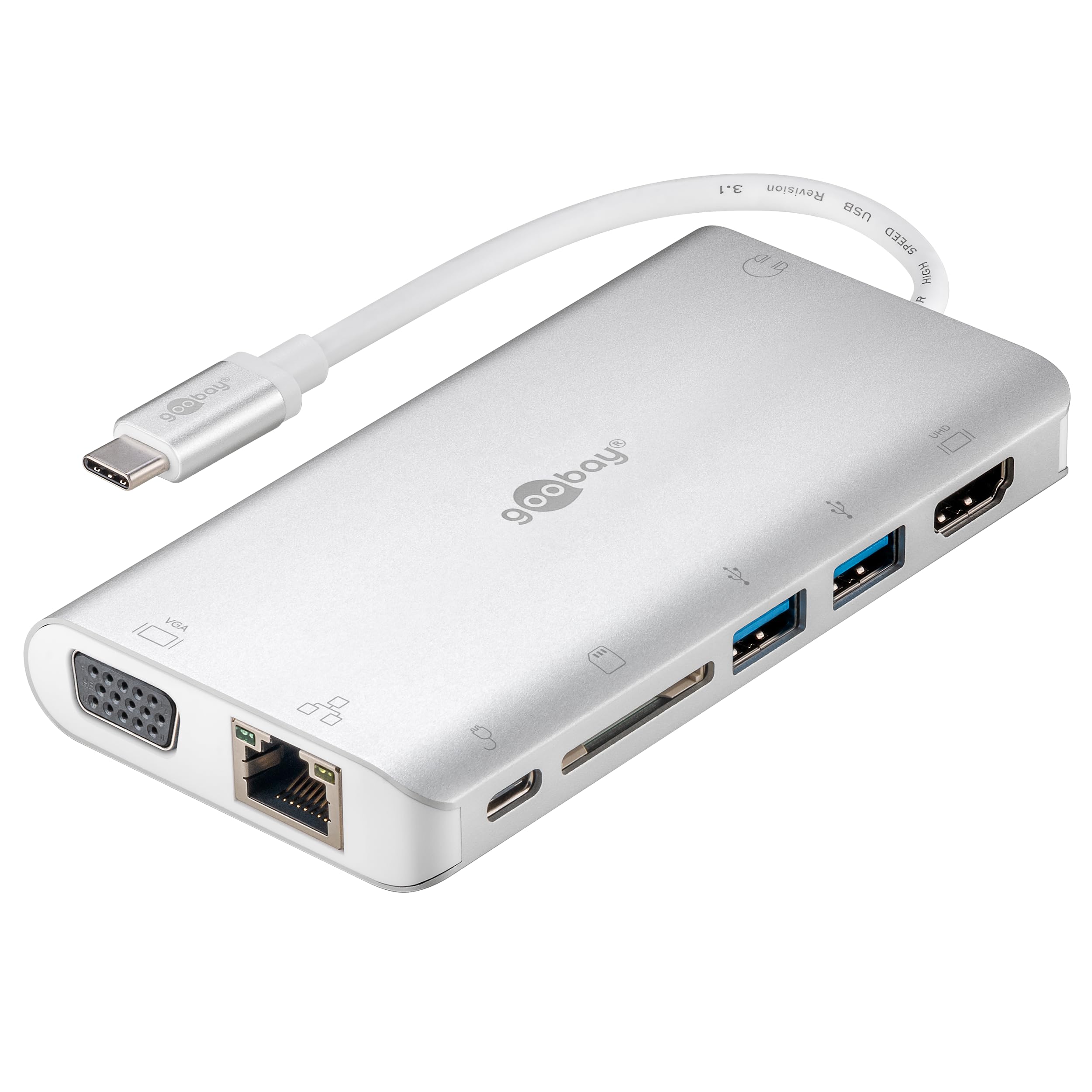 goobay-49850-notebook-pc-usb-c-hub-9-ports-4k-aluminium-silber image 1